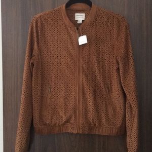 Detailed suede looking zip jacket